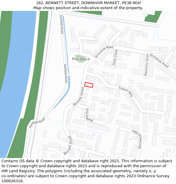 162, BENNETT STREET, DOWNHAM MARKET, PE38 9GH: Location map and indicative extent of plot
