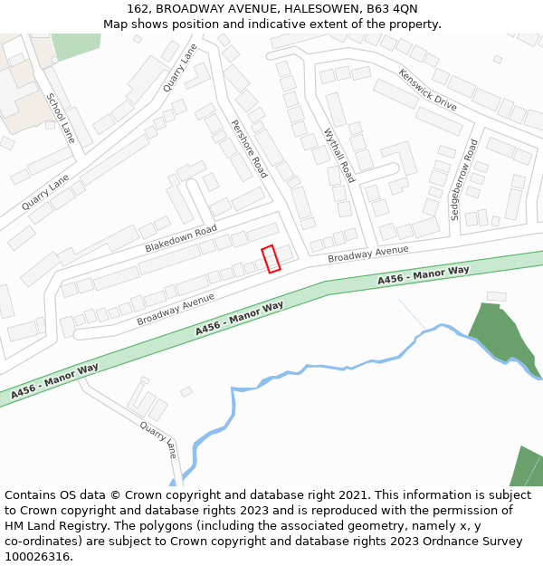 162, BROADWAY AVENUE, HALESOWEN, B63 4QN: Location map and indicative extent of plot