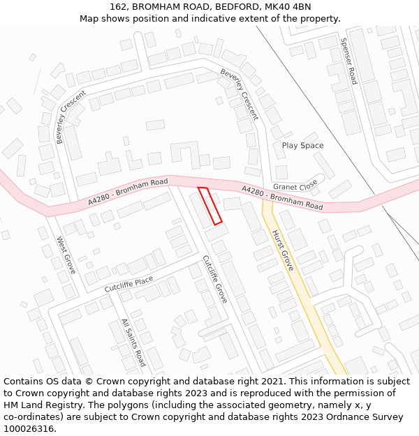 162, BROMHAM ROAD, BEDFORD, MK40 4BN: Location map and indicative extent of plot