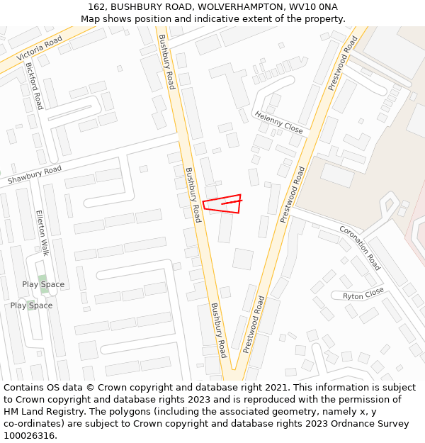 162, BUSHBURY ROAD, WOLVERHAMPTON, WV10 0NA: Location map and indicative extent of plot