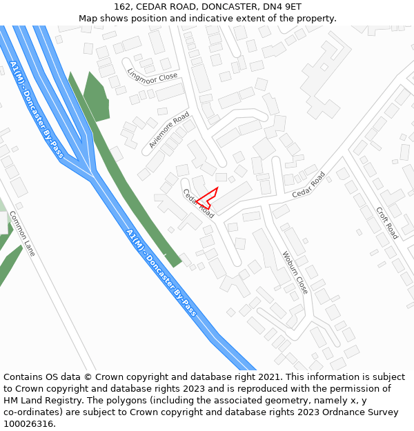 162, CEDAR ROAD, DONCASTER, DN4 9ET: Location map and indicative extent of plot