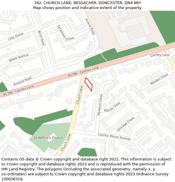 162, CHURCH LANE, BESSACARR, DONCASTER, DN4 6RY: Location map and indicative extent of plot