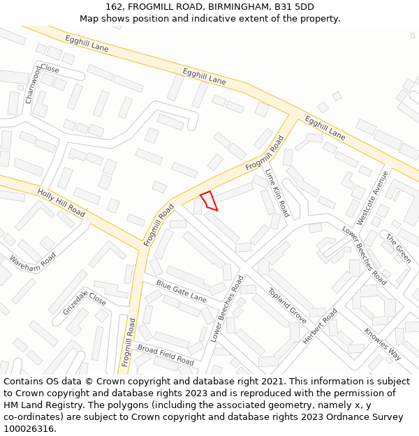 162, FROGMILL ROAD, BIRMINGHAM, B31 5DD: Location map and indicative extent of plot