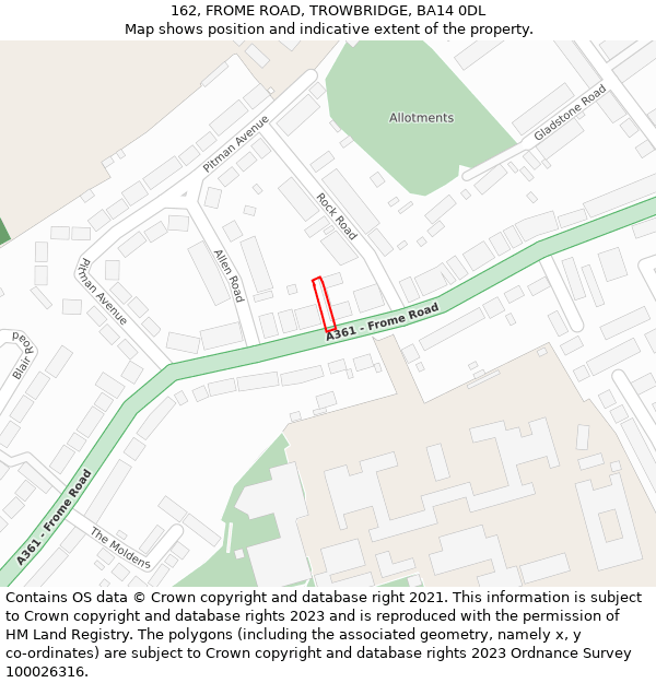 162, FROME ROAD, TROWBRIDGE, BA14 0DL: Location map and indicative extent of plot