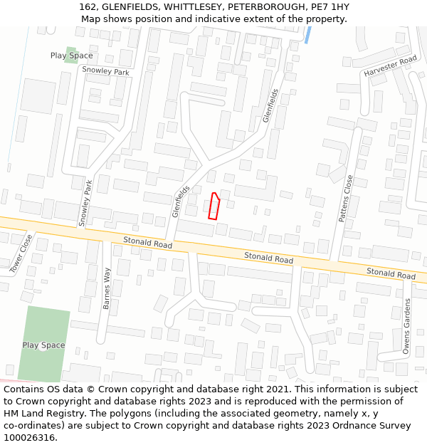 162, GLENFIELDS, WHITTLESEY, PETERBOROUGH, PE7 1HY: Location map and indicative extent of plot