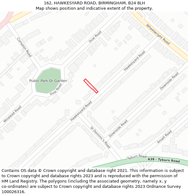 162, HAWKESYARD ROAD, BIRMINGHAM, B24 8LH: Location map and indicative extent of plot