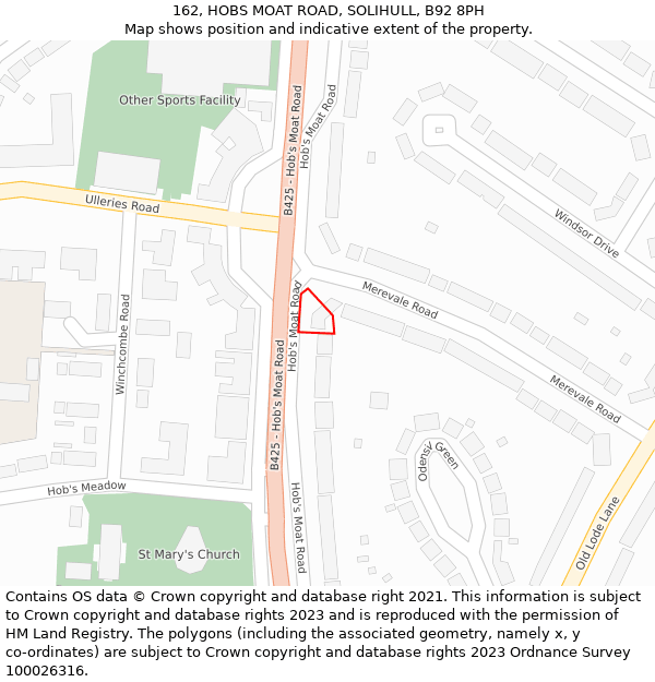 162, HOBS MOAT ROAD, SOLIHULL, B92 8PH: Location map and indicative extent of plot