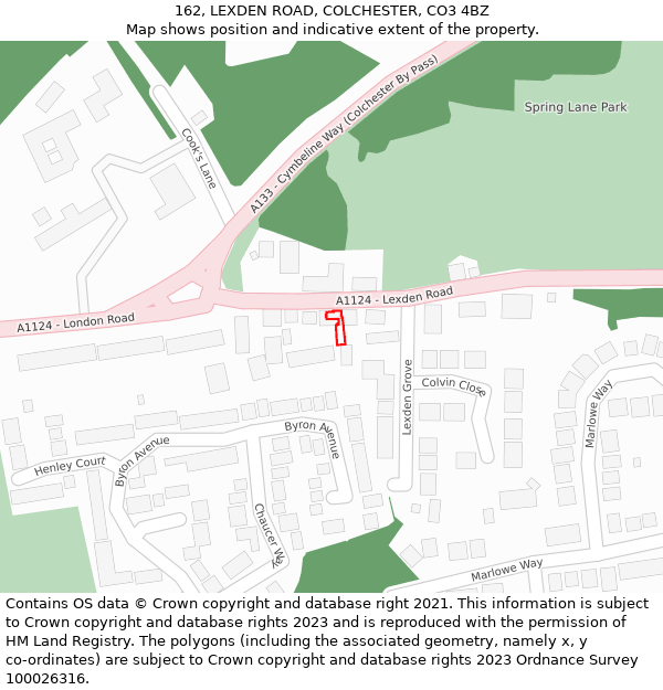162, LEXDEN ROAD, COLCHESTER, CO3 4BZ: Location map and indicative extent of plot