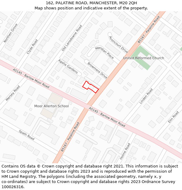 162, PALATINE ROAD, MANCHESTER, M20 2QH: Location map and indicative extent of plot