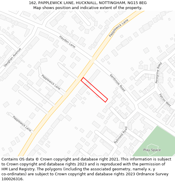 162, PAPPLEWICK LANE, HUCKNALL, NOTTINGHAM, NG15 8EG: Location map and indicative extent of plot