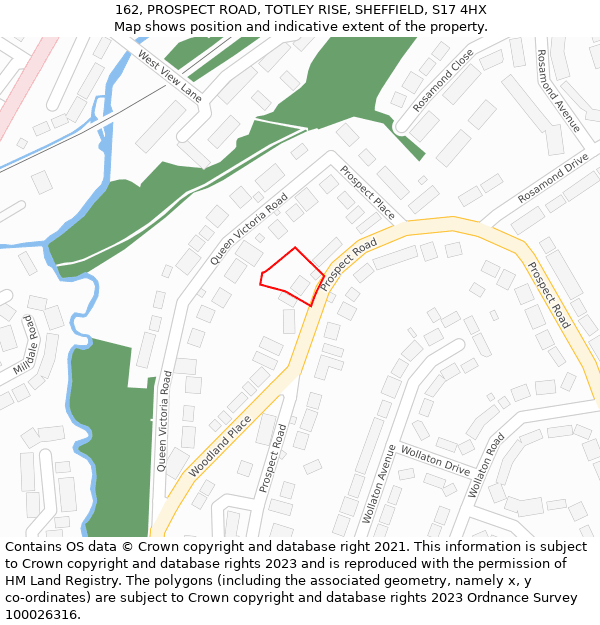 162, PROSPECT ROAD, TOTLEY RISE, SHEFFIELD, S17 4HX: Location map and indicative extent of plot