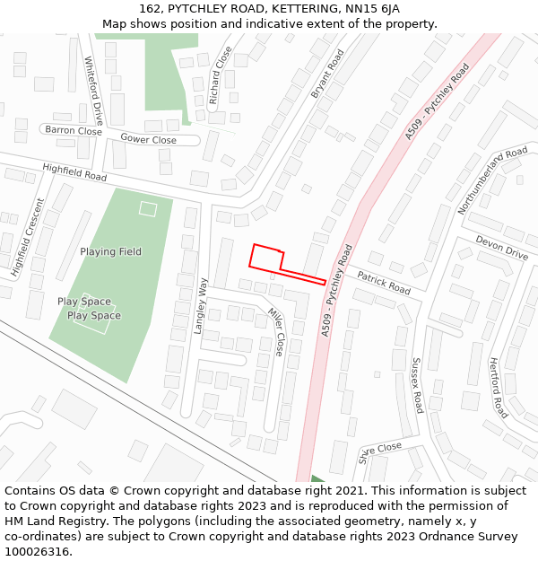 162, PYTCHLEY ROAD, KETTERING, NN15 6JA: Location map and indicative extent of plot