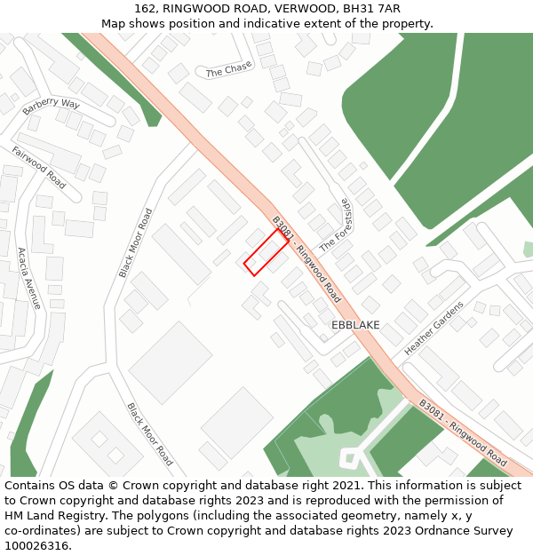 162, RINGWOOD ROAD, VERWOOD, BH31 7AR: Location map and indicative extent of plot