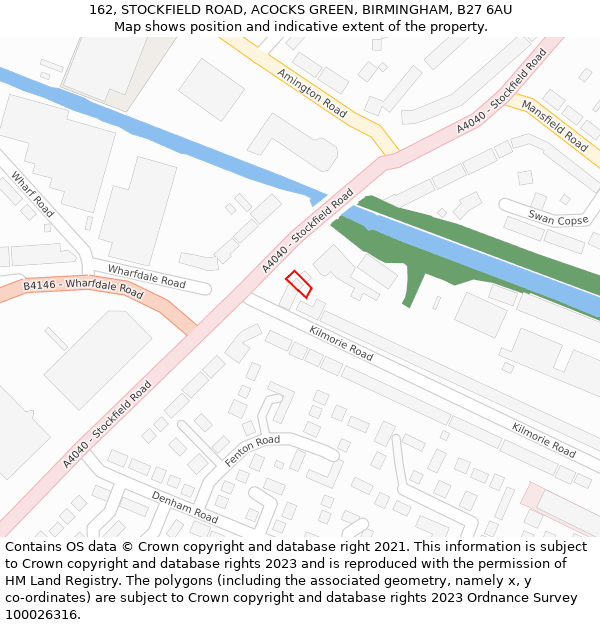 162, STOCKFIELD ROAD, ACOCKS GREEN, BIRMINGHAM, B27 6AU: Location map and indicative extent of plot