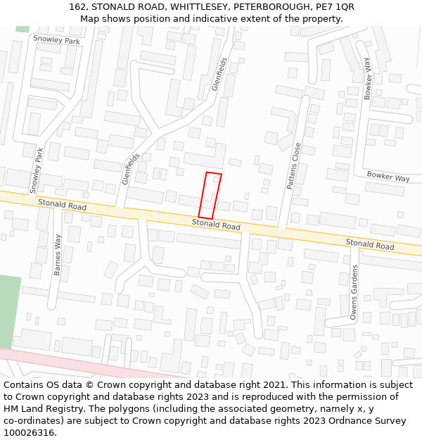 162, STONALD ROAD, WHITTLESEY, PETERBOROUGH, PE7 1QR: Location map and indicative extent of plot