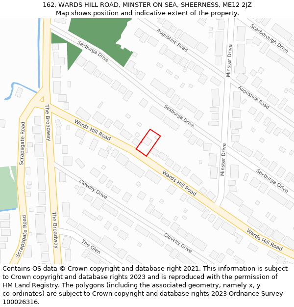 162, WARDS HILL ROAD, MINSTER ON SEA, SHEERNESS, ME12 2JZ: Location map and indicative extent of plot