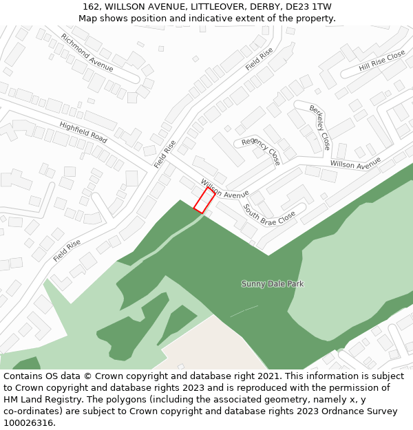 162, WILLSON AVENUE, LITTLEOVER, DERBY, DE23 1TW: Location map and indicative extent of plot