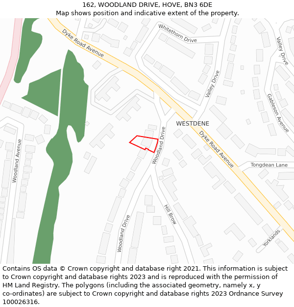 162, WOODLAND DRIVE, HOVE, BN3 6DE: Location map and indicative extent of plot