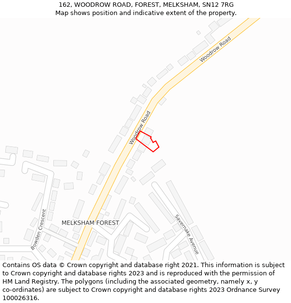 162, WOODROW ROAD, FOREST, MELKSHAM, SN12 7RG: Location map and indicative extent of plot