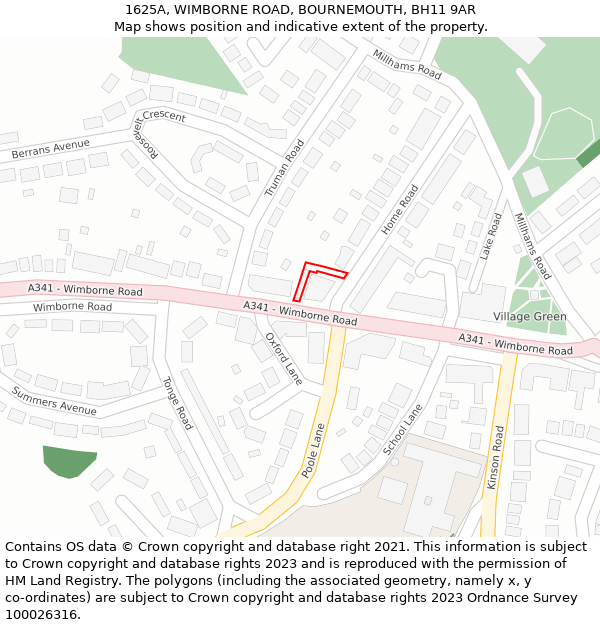 1625A, WIMBORNE ROAD, BOURNEMOUTH, BH11 9AR: Location map and indicative extent of plot