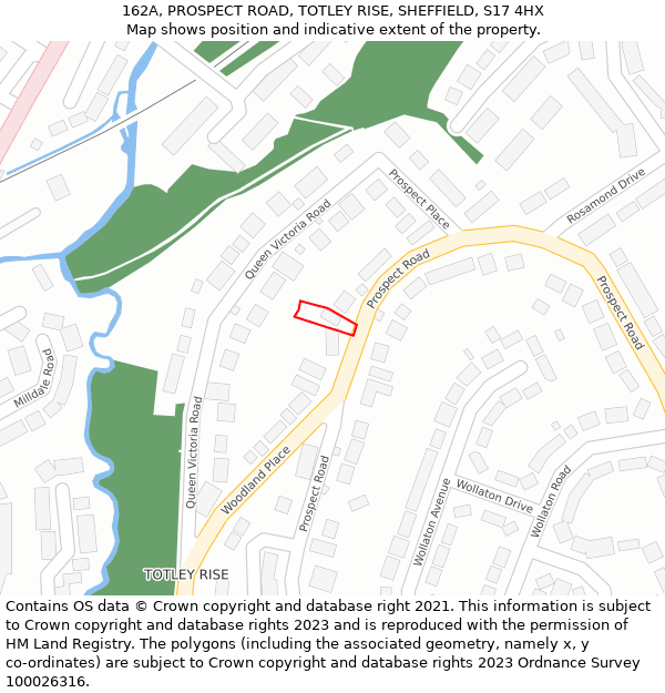 162A, PROSPECT ROAD, TOTLEY RISE, SHEFFIELD, S17 4HX: Location map and indicative extent of plot