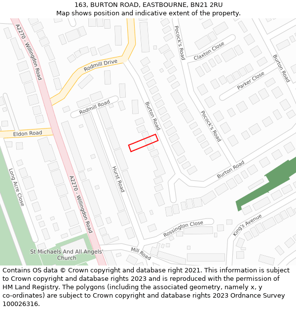 163, BURTON ROAD, EASTBOURNE, BN21 2RU: Location map and indicative extent of plot