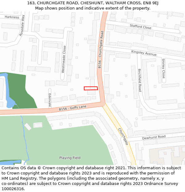 163, CHURCHGATE ROAD, CHESHUNT, WALTHAM CROSS, EN8 9EJ: Location map and indicative extent of plot