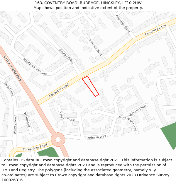 163, COVENTRY ROAD, BURBAGE, HINCKLEY, LE10 2HW: Location map and indicative extent of plot