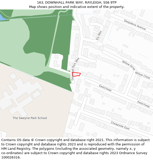 163, DOWNHALL PARK WAY, RAYLEIGH, SS6 9TP: Location map and indicative extent of plot