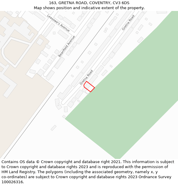 163, GRETNA ROAD, COVENTRY, CV3 6DS: Location map and indicative extent of plot