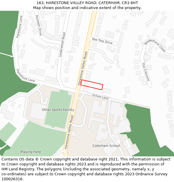 163, HARESTONE VALLEY ROAD, CATERHAM, CR3 6HT: Location map and indicative extent of plot