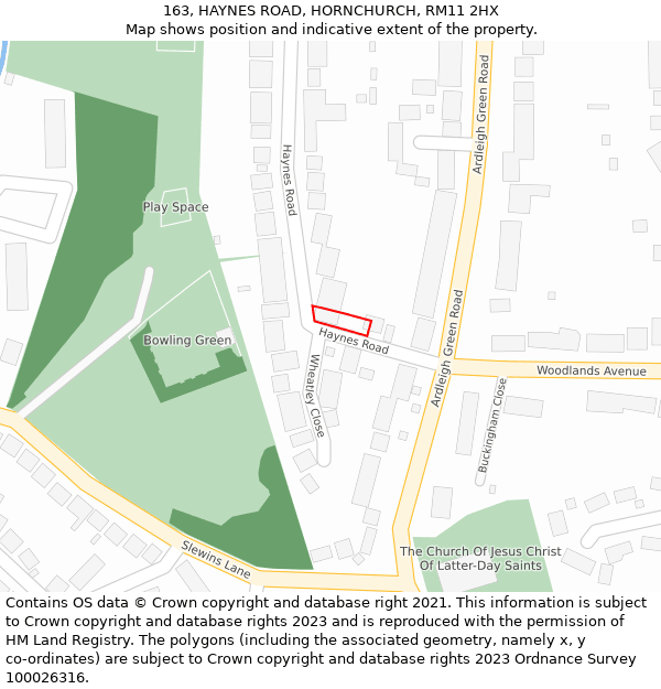 163, HAYNES ROAD, HORNCHURCH, RM11 2HX: Location map and indicative extent of plot