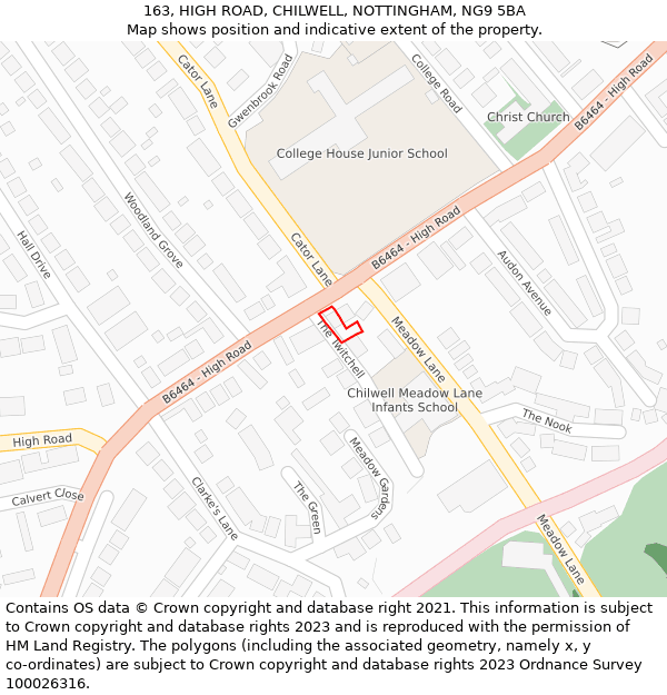 163, HIGH ROAD, CHILWELL, NOTTINGHAM, NG9 5BA: Location map and indicative extent of plot