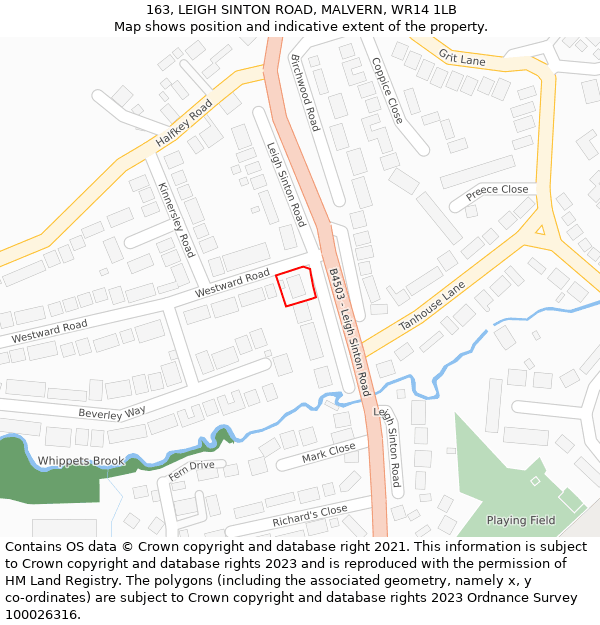 163, LEIGH SINTON ROAD, MALVERN, WR14 1LB: Location map and indicative extent of plot