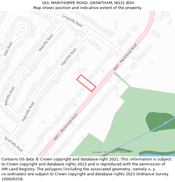 163, MANTHORPE ROAD, GRANTHAM, NG31 8DH: Location map and indicative extent of plot