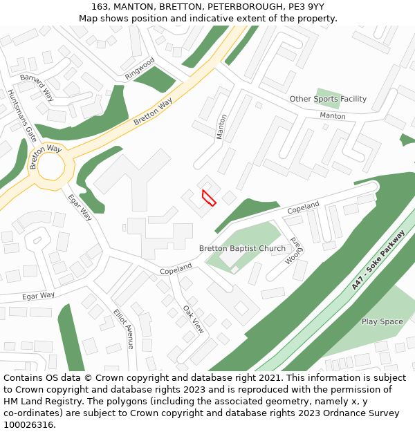 163, MANTON, BRETTON, PETERBOROUGH, PE3 9YY: Location map and indicative extent of plot