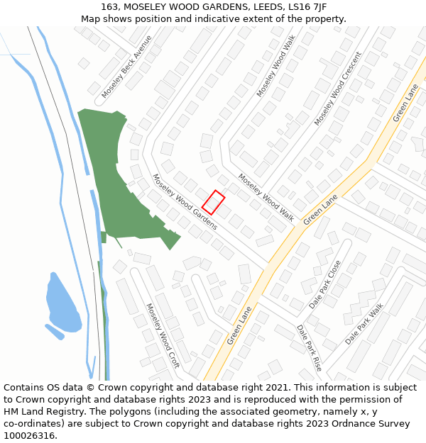 163, MOSELEY WOOD GARDENS, LEEDS, LS16 7JF: Location map and indicative extent of plot