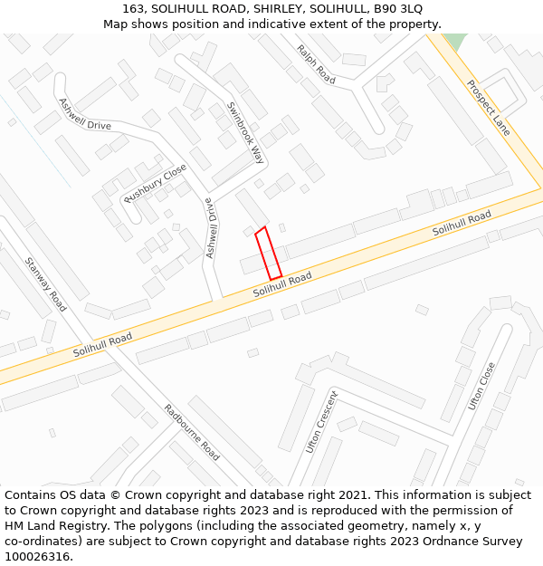 163, SOLIHULL ROAD, SHIRLEY, SOLIHULL, B90 3LQ: Location map and indicative extent of plot