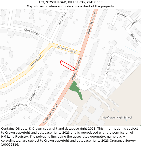 163, STOCK ROAD, BILLERICAY, CM12 0RR: Location map and indicative extent of plot