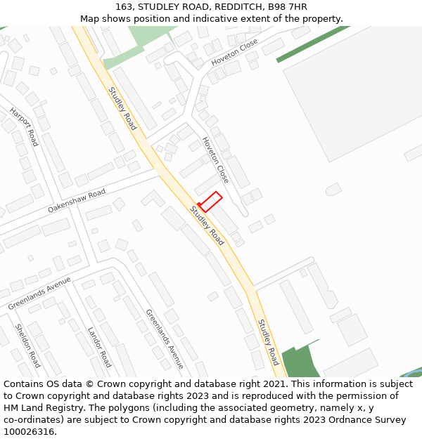 163, STUDLEY ROAD, REDDITCH, B98 7HR: Location map and indicative extent of plot