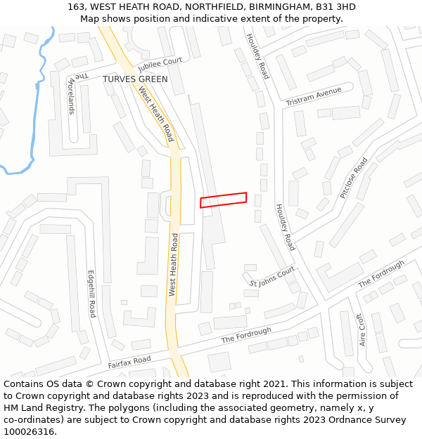 163, WEST HEATH ROAD, NORTHFIELD, BIRMINGHAM, B31 3HD: Location map and indicative extent of plot