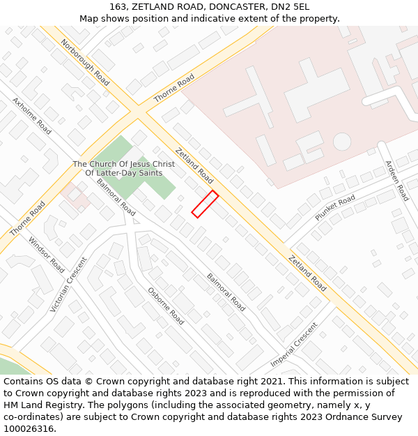 163, ZETLAND ROAD, DONCASTER, DN2 5EL: Location map and indicative extent of plot