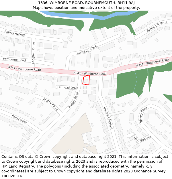 1636, WIMBORNE ROAD, BOURNEMOUTH, BH11 9AJ: Location map and indicative extent of plot