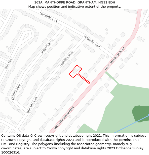 163A, MANTHORPE ROAD, GRANTHAM, NG31 8DH: Location map and indicative extent of plot