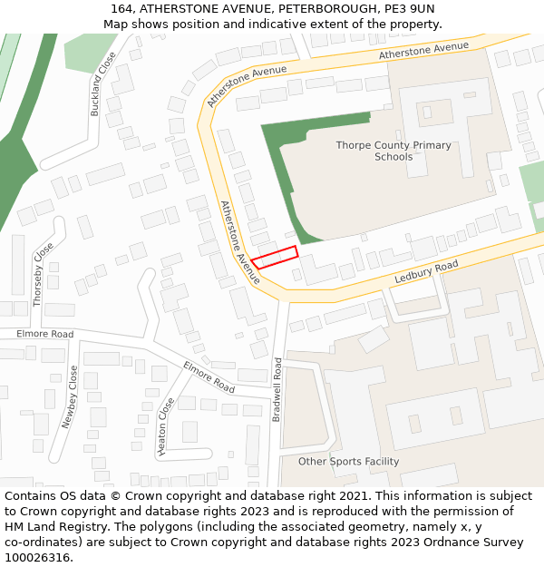 164, ATHERSTONE AVENUE, PETERBOROUGH, PE3 9UN: Location map and indicative extent of plot
