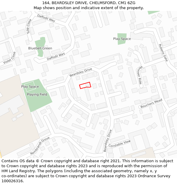 164, BEARDSLEY DRIVE, CHELMSFORD, CM1 6ZG: Location map and indicative extent of plot