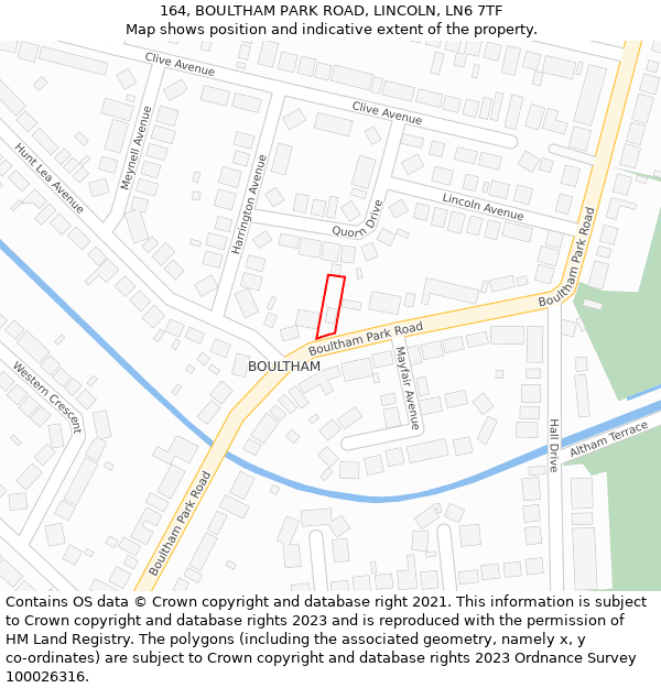 164, BOULTHAM PARK ROAD, LINCOLN, LN6 7TF: Location map and indicative extent of plot