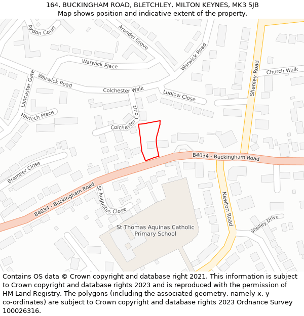 164, BUCKINGHAM ROAD, BLETCHLEY, MILTON KEYNES, MK3 5JB: Location map and indicative extent of plot