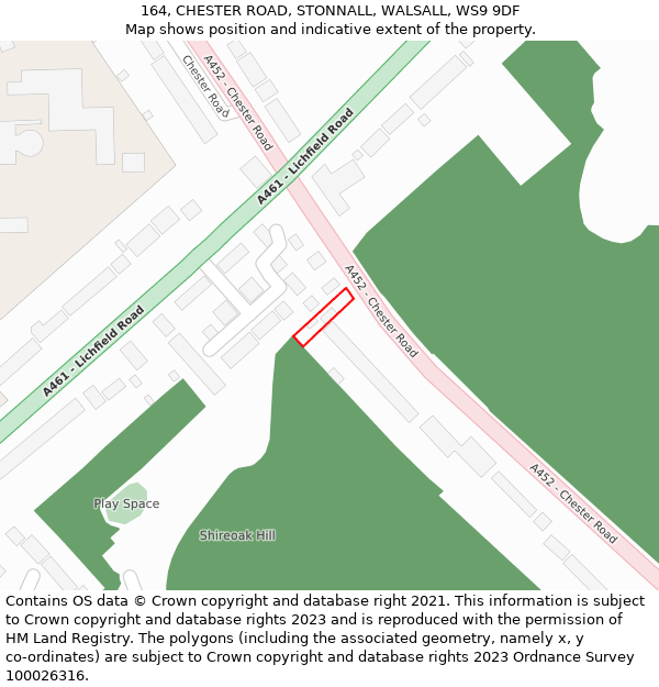 164, CHESTER ROAD, STONNALL, WALSALL, WS9 9DF: Location map and indicative extent of plot