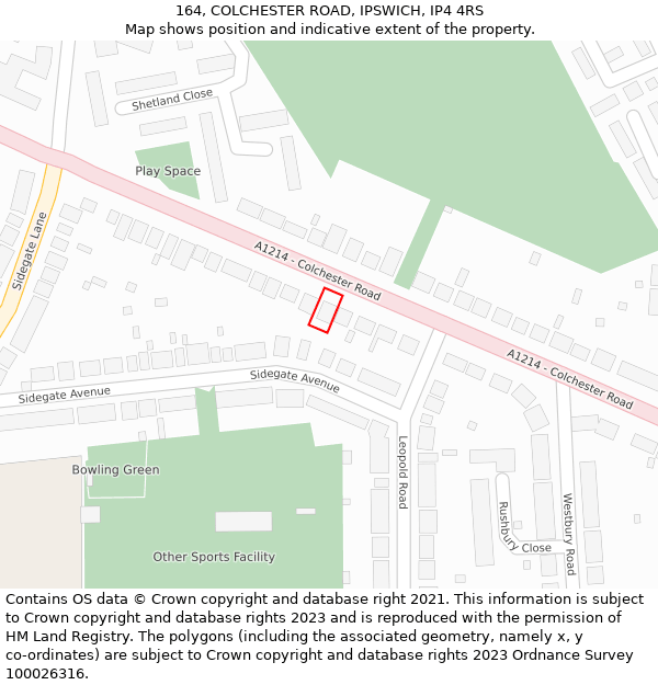 164, COLCHESTER ROAD, IPSWICH, IP4 4RS: Location map and indicative extent of plot